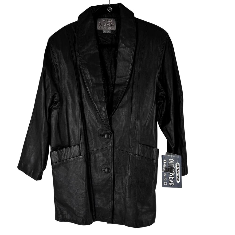 NEW Vintage International Outerwear‎ Women's Leather Jacket Black Large Y2K Punk